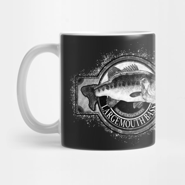 Largemouth Bass Vintage Black & White by fishweardesigns